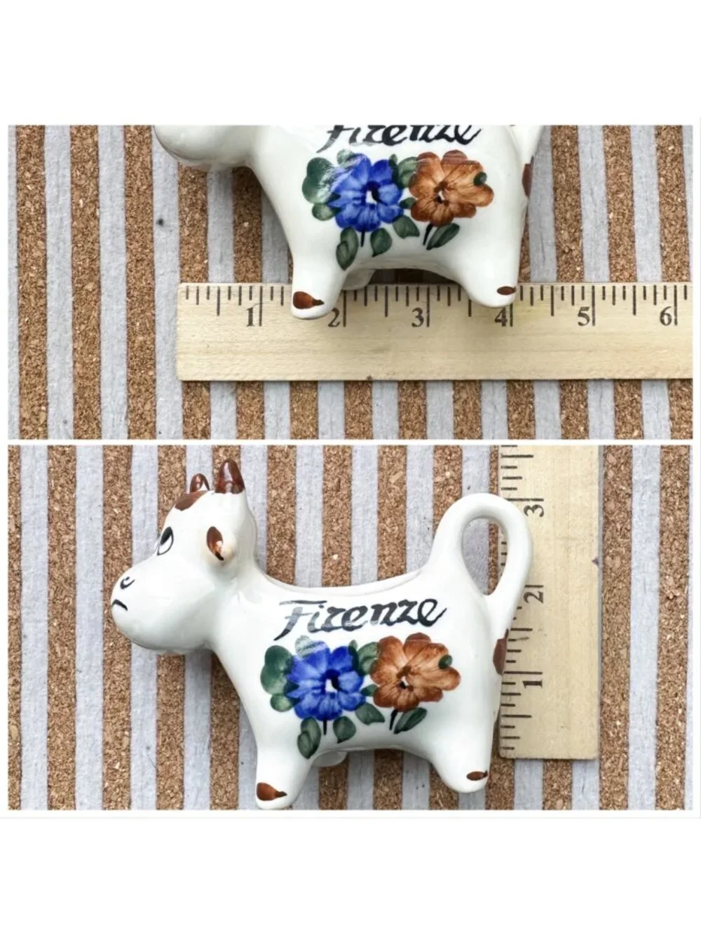 Vintage Italian Pottery Set Firenze Cow Creamer Salt Pepper Shakers Hand Painted